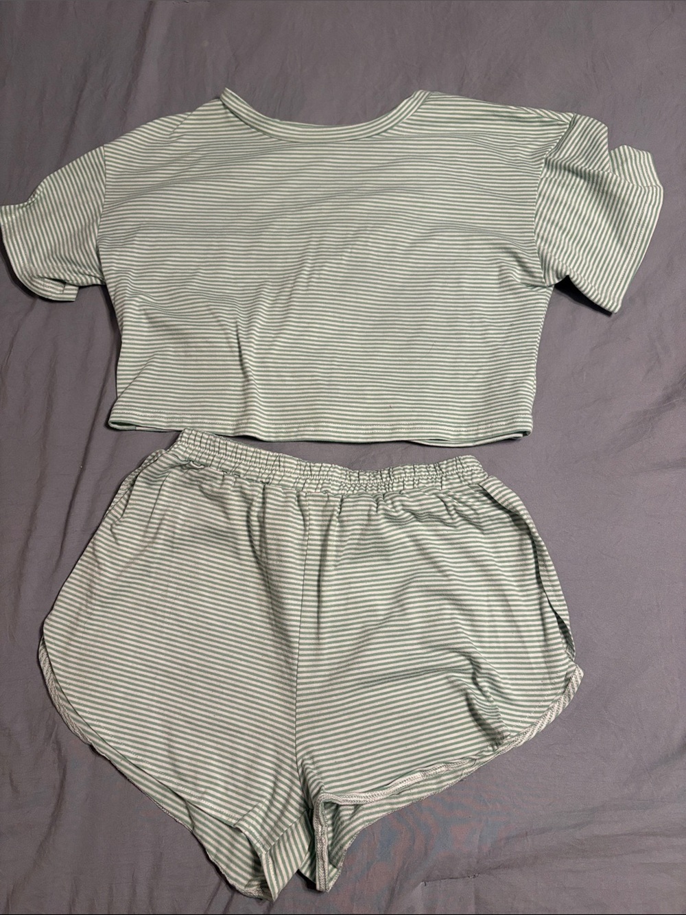 Amazon Women's Two-Piece Striped Lounge Set — Light Green & White